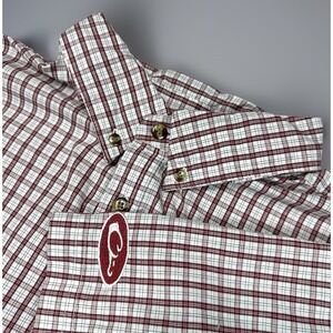 Drake Waterfowl Mens Red Plaid SS Button Down Shirt Large Vented Zip Pocket